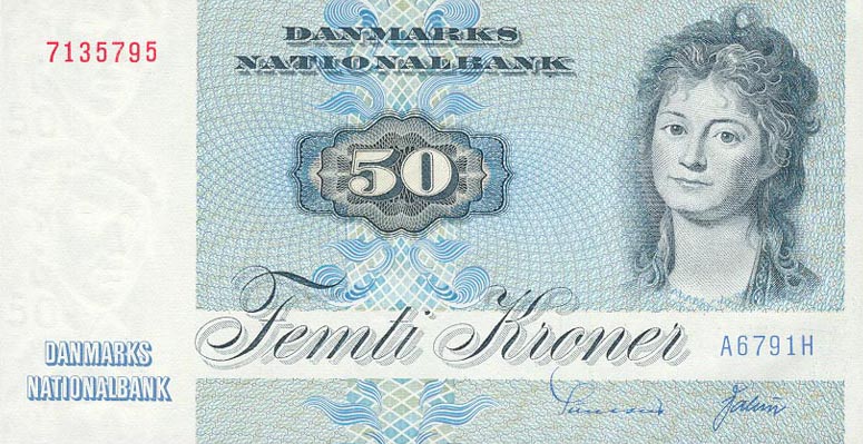 Front of Denmark p50b: 50 Kroner from 1976