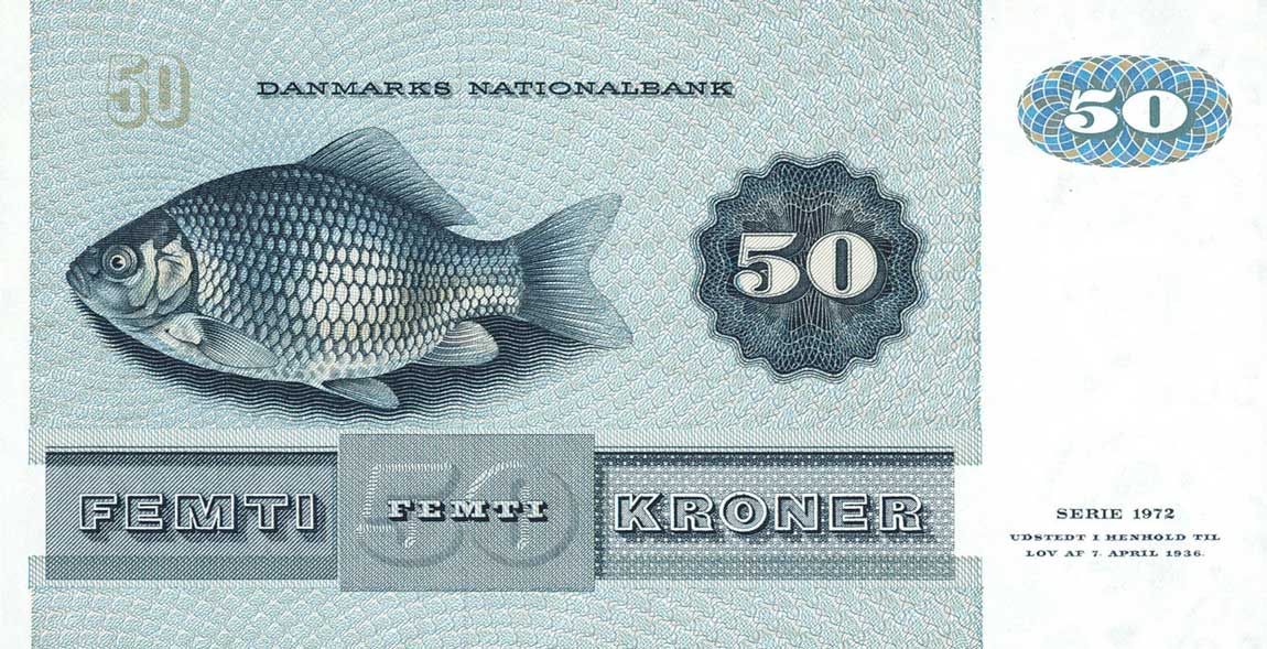 Back of Denmark p50i: 50 Kroner from 1990