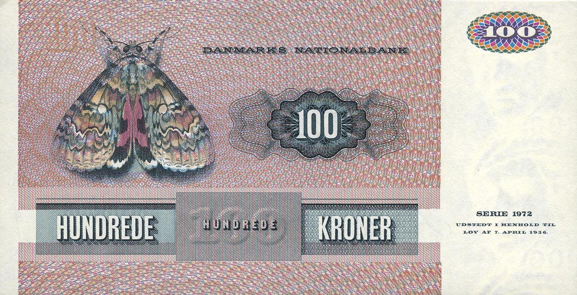 Back of Denmark p51a: 100 Kroner from 1972