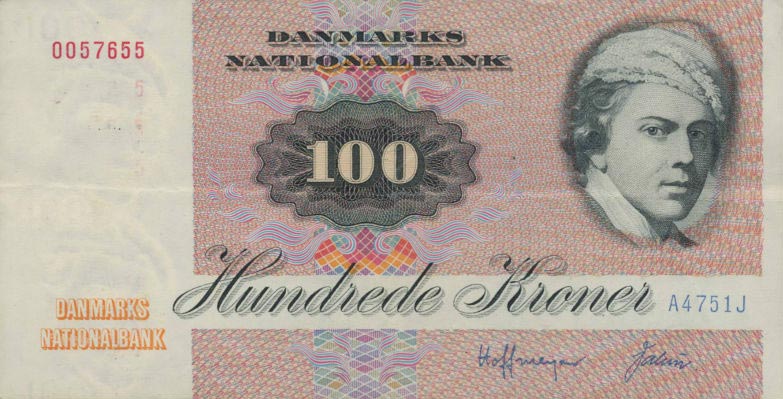 Front of Denmark p51b: 100 Kroner from 1975