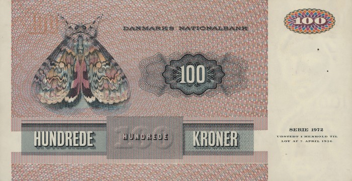 Back of Denmark p51c: 100 Kroner from 1976