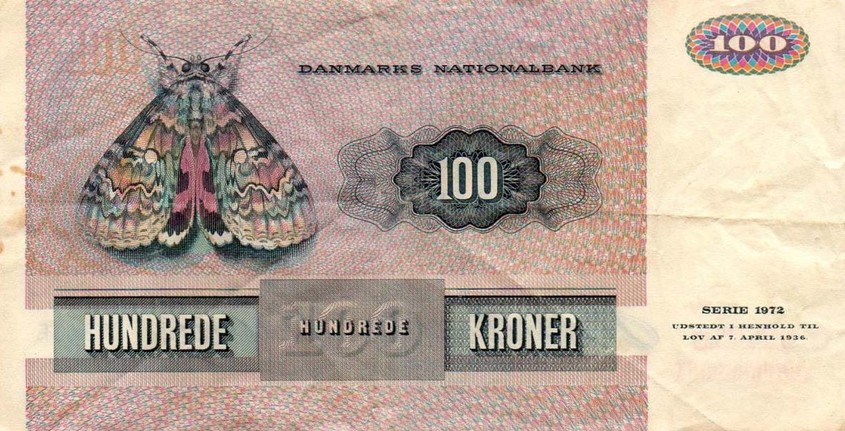 Back of Denmark p51l: 100 Kroner from 1984