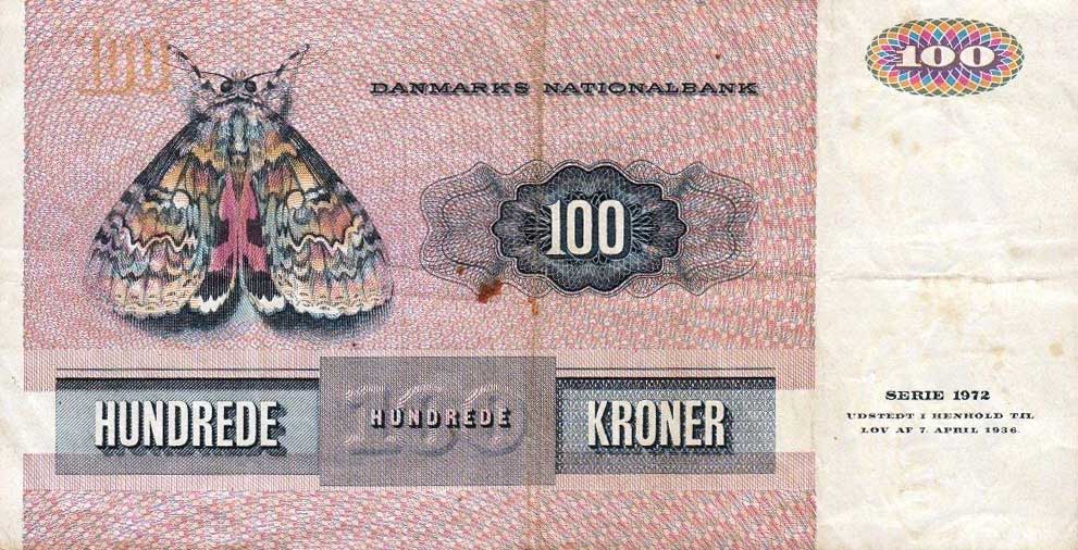 Back of Denmark p51s: 100 Kroner from 1989