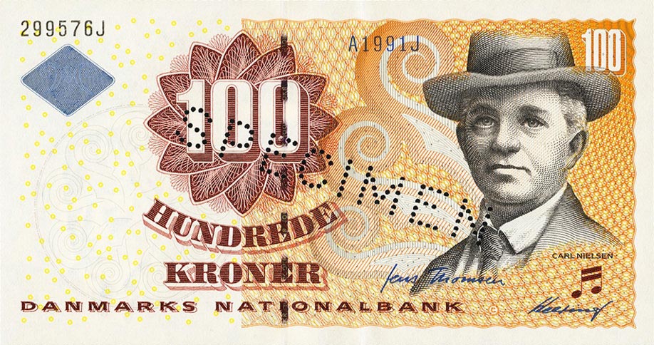 Front of Denmark p56s: 100 Kroner from 1999