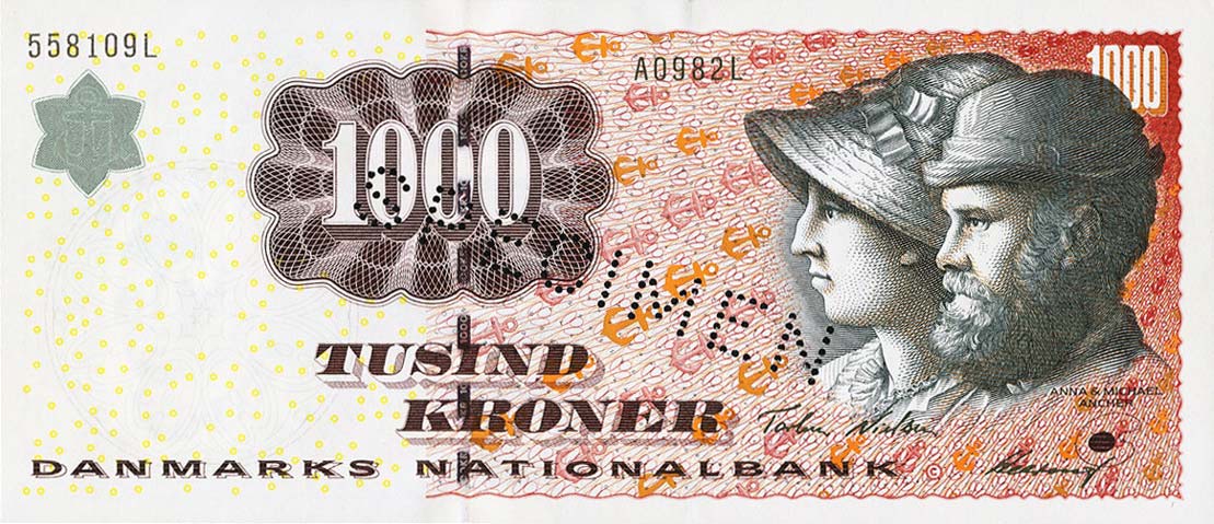 Front of Denmark p59s: 1000 Kroner from 1998