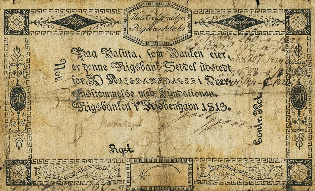 Front of Denmark pA51: 50 Rigsbankdaler from 1813