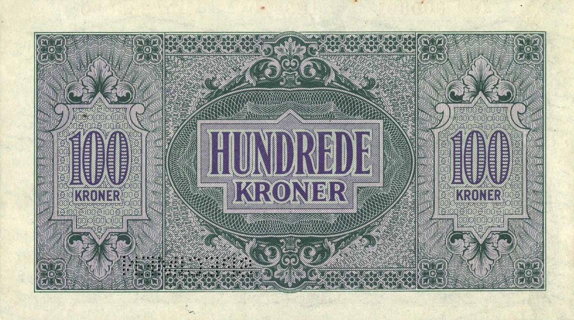 Back of Denmark pM6s: 100 Kroner from 1945