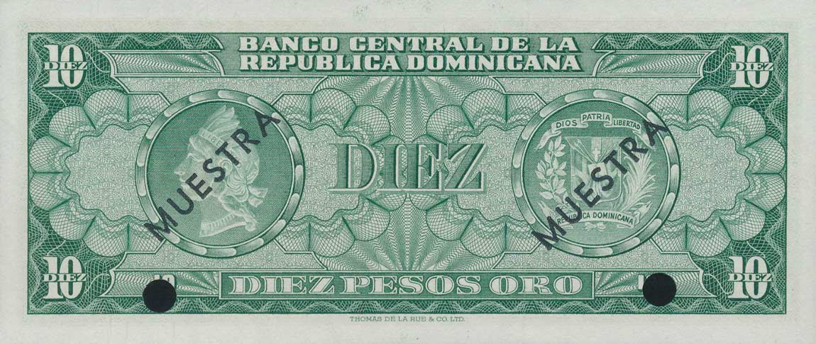 Back of Dominican Republic p101s2: 10 Pesos Oro from 1964