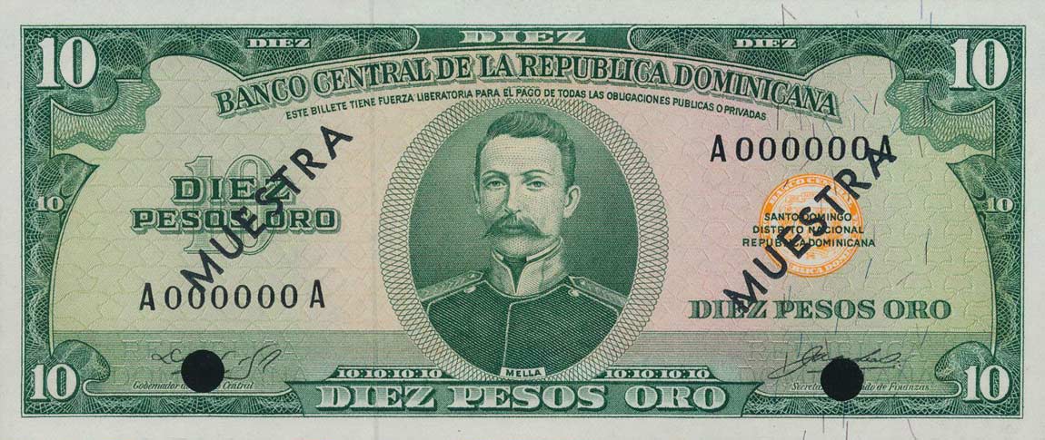 Front of Dominican Republic p101s2: 10 Pesos Oro from 1964