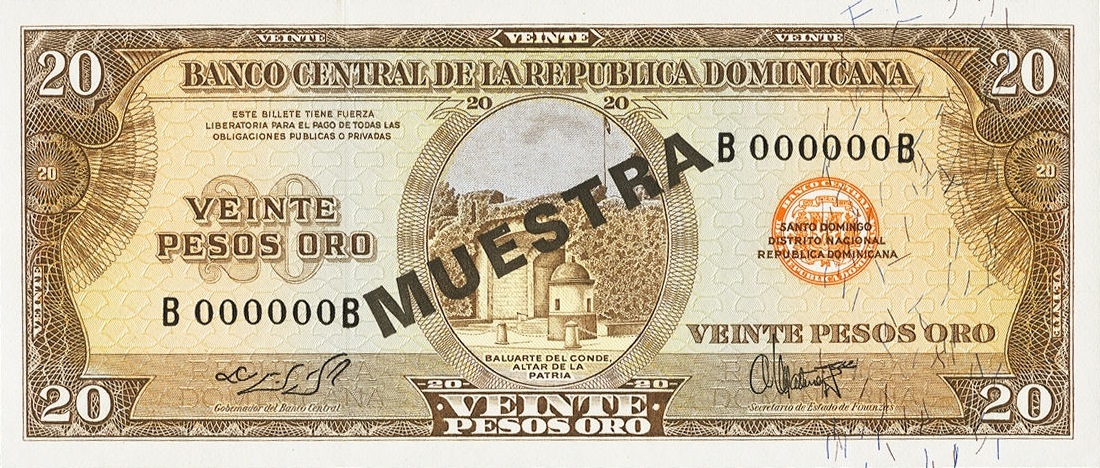 Front of Dominican Republic p102s2: 20 Pesos Oro from 1964