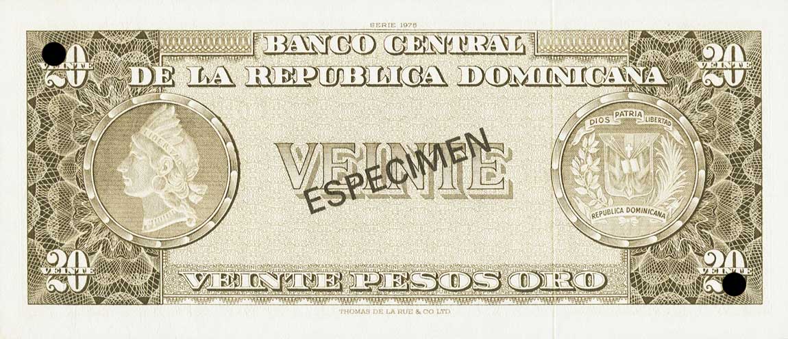 Back of Dominican Republic p102s3: 20 Pesos Oro from 1964