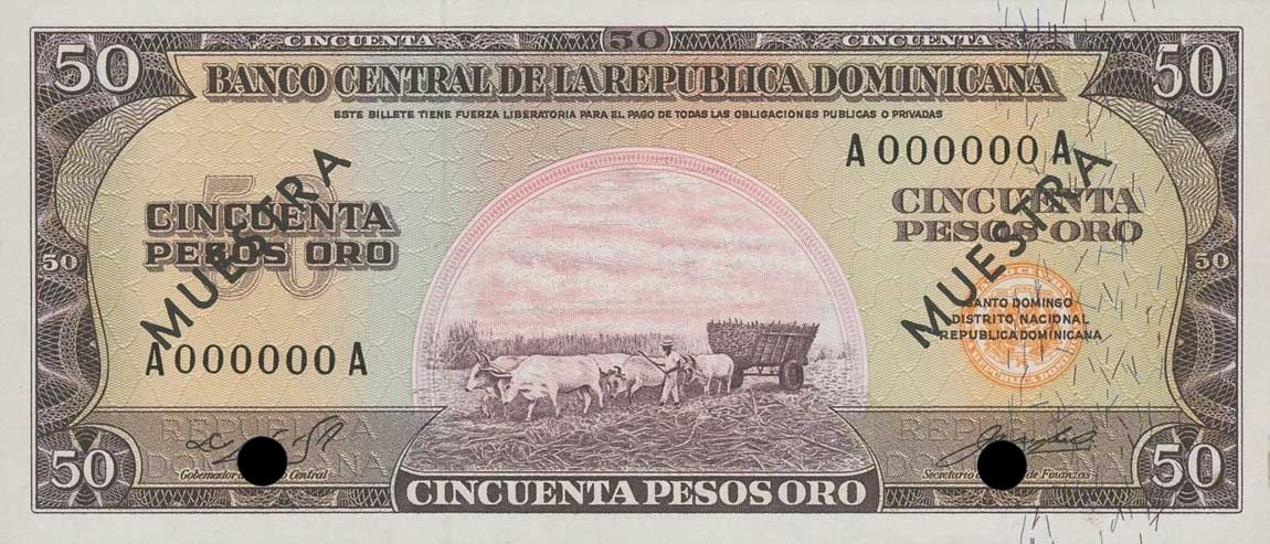 Front of Dominican Republic p103s2: 50 Pesos Oro from 1964