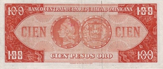 Back of Dominican Republic p104a: 100 Pesos Oro from 1964