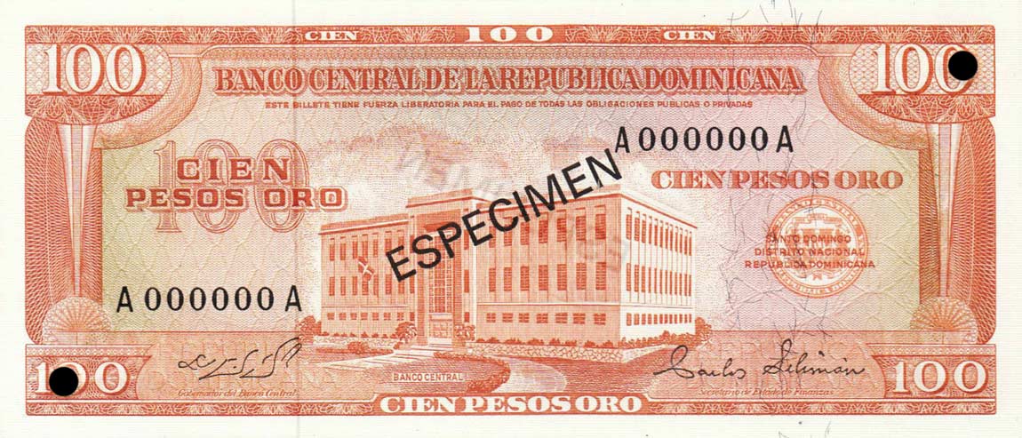 Front of Dominican Republic p104s1: 100 Pesos Oro from 1964