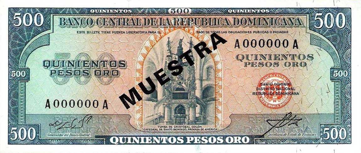 Front of Dominican Republic p105s1: 500 Pesos Oro from 1964