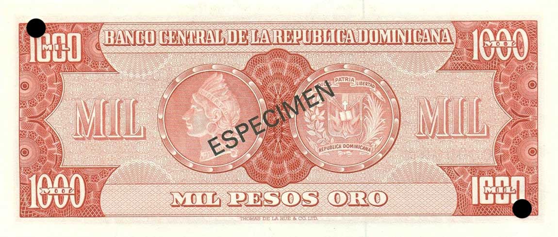 Back of Dominican Republic p106s1: 1000 Pesos Oro from 1964