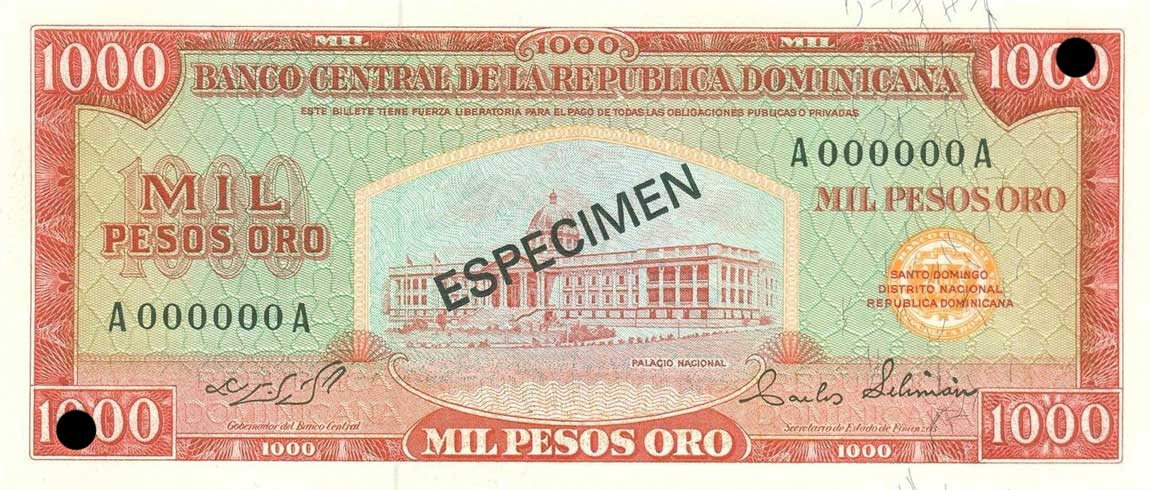 Front of Dominican Republic p106s1: 1000 Pesos Oro from 1964