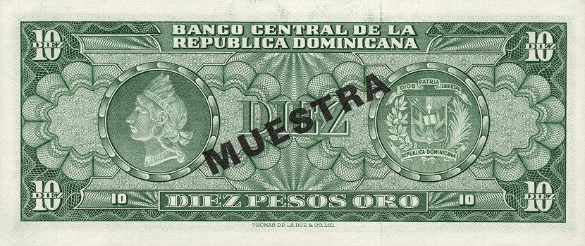 Back of Dominican Republic p110s: 10 Pesos Oro from 1975