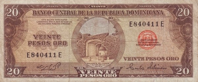 Front of Dominican Republic p111a: 20 Pesos Oro from 1975