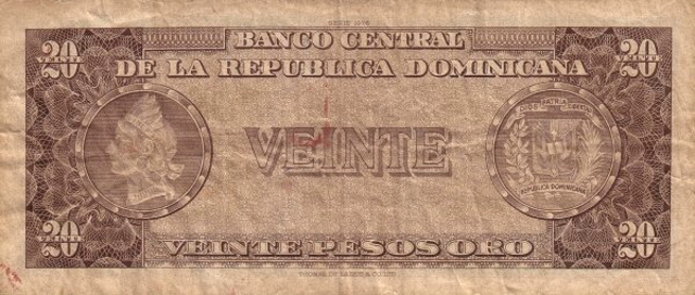 Back of Dominican Republic p111b: 20 Pesos Oro from 1976