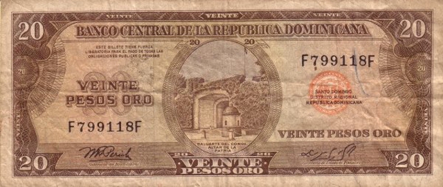 Front of Dominican Republic p111b: 20 Pesos Oro from 1976