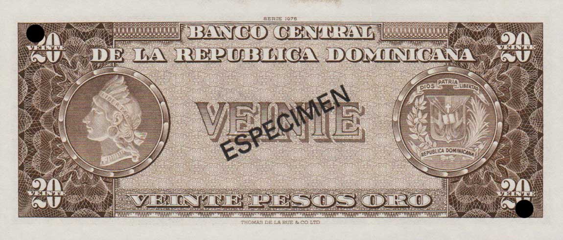 Back of Dominican Republic p112s: 50 Pesos Oro from 1975