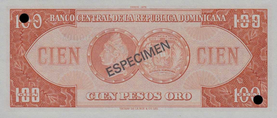 Back of Dominican Republic p113s2: 100 Pesos Oro from 1976