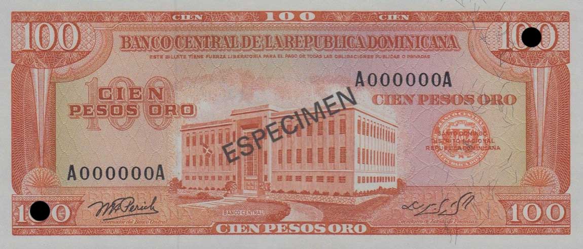Front of Dominican Republic p113s2: 100 Pesos Oro from 1976