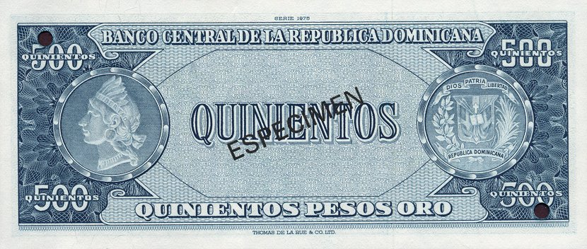 Back of Dominican Republic p114s: 500 Pesos Oro from 1975