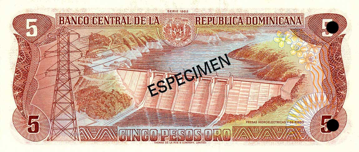 Back of Dominican Republic p118s1: 5 Pesos Oro from 1978