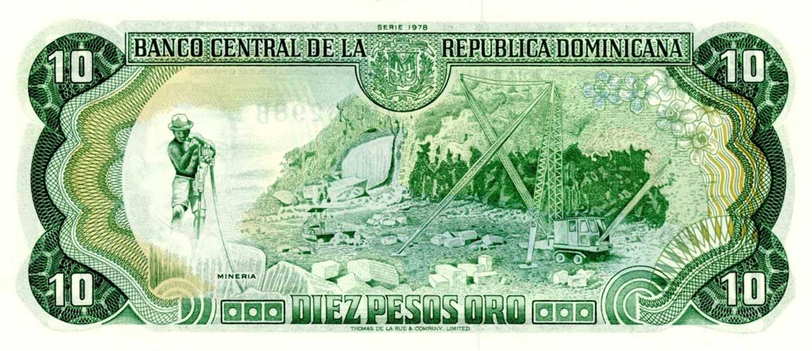 Back of Dominican Republic p119a: 10 Pesos Oro from 1978