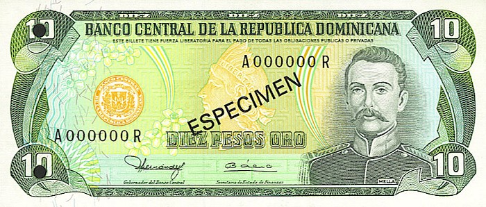 Front of Dominican Republic p119s1: 10 Pesos Oro from 1978