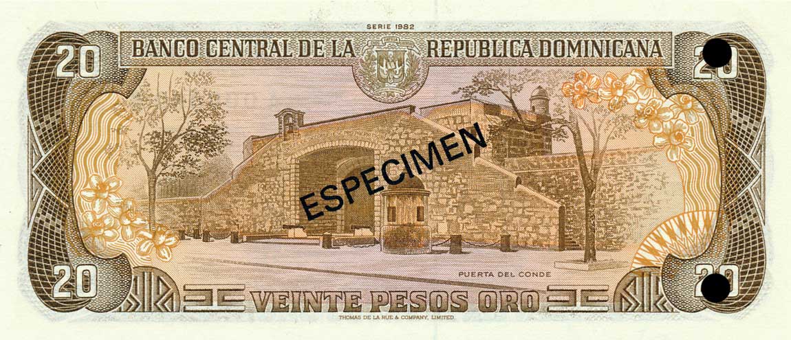 Back of Dominican Republic p120s1: 20 Pesos Oro from 1978