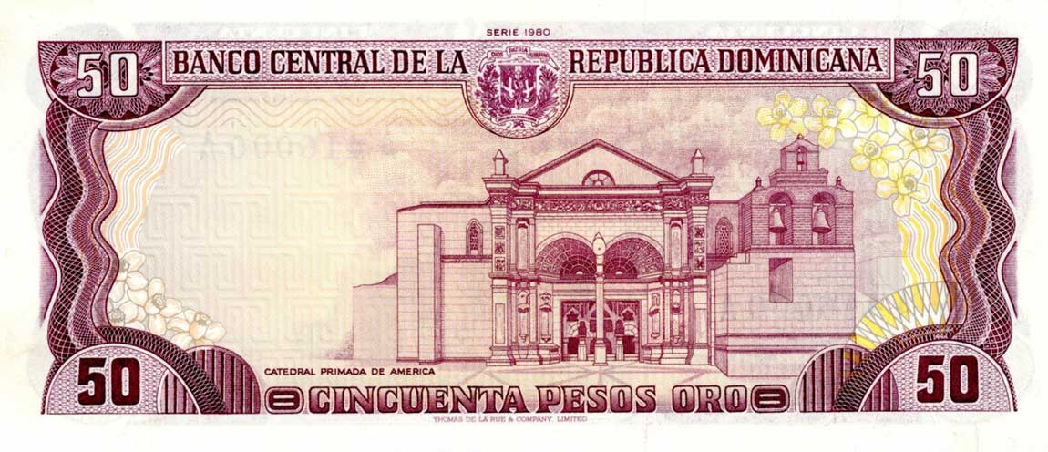 Back of Dominican Republic p121a: 50 Pesos Oro from 1978