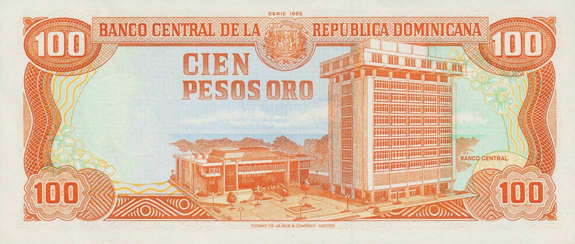 Back of Dominican Republic p122b: 100 Pesos Oro from 1984