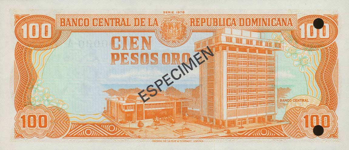 Back of Dominican Republic p122s1: 100 Pesos Oro from 1978