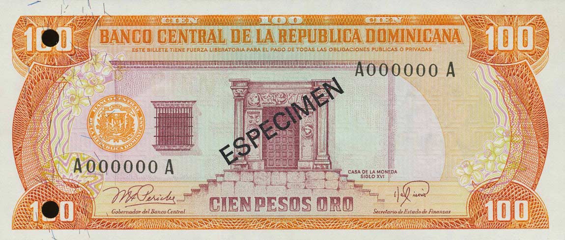 Front of Dominican Republic p122s1: 100 Pesos Oro from 1978