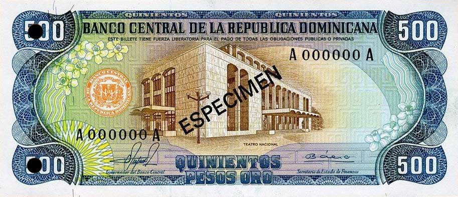 Front of Dominican Republic p123s1: 500 Pesos Oro from 1978