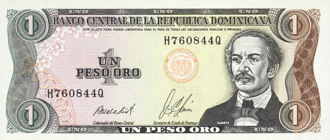 Front of Dominican Republic p126b: 1 Peso Oro from 1987