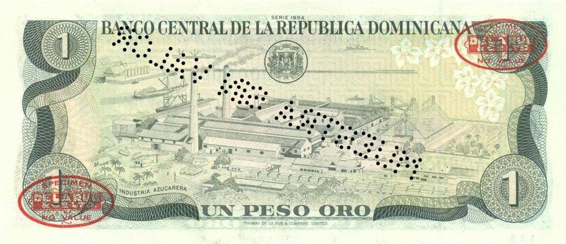 Back of Dominican Republic p126s1: 1 Peso Oro from 1984