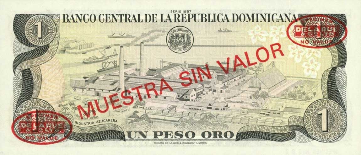 Back of Dominican Republic p126s2: 1 Peso Oro from 1987