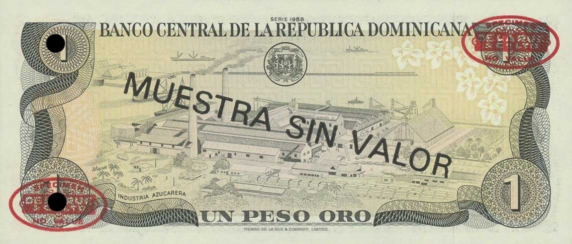 Back of Dominican Republic p126s3: 1 Peso Oro from 1988