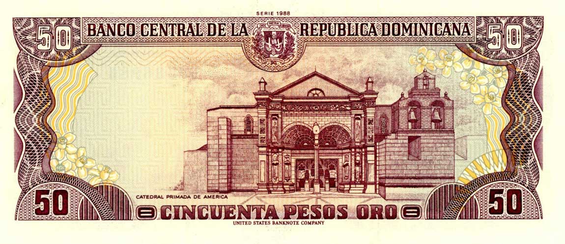 Back of Dominican Republic p127a: 50 Pesos Oro from 1988