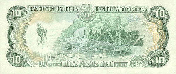 Back of Dominican Republic p132: 10 Pesos Oro from 1990