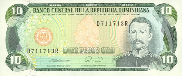 Front of Dominican Republic p132: 10 Pesos Oro from 1990