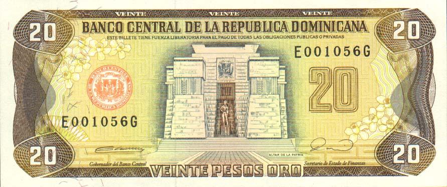 Front of Dominican Republic p133: 20 Pesos Oro from 1990