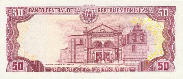 Back of Dominican Republic p135a: 50 Pesos Oro from 1991