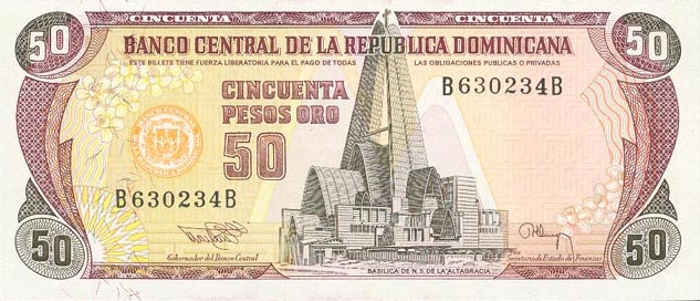 Front of Dominican Republic p135a: 50 Pesos Oro from 1991