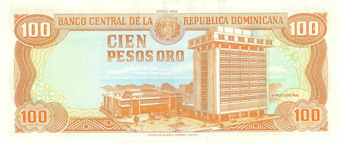 Back of Dominican Republic p136b: 100 Pesos Oro from 1994