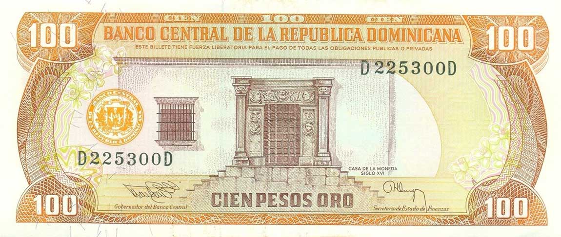 Front of Dominican Republic p136b: 100 Pesos Oro from 1994